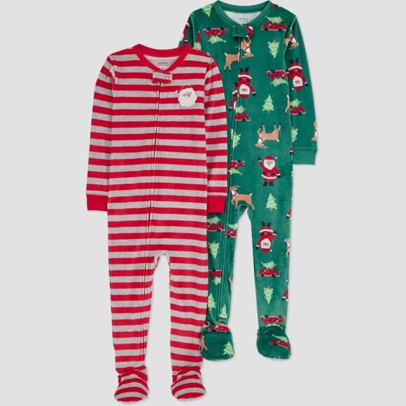NWT Carter's Toddler Boys' 2pk Snug Fit Christmas Striped Santa Long Sleeve Flee - Picture 1 of 6